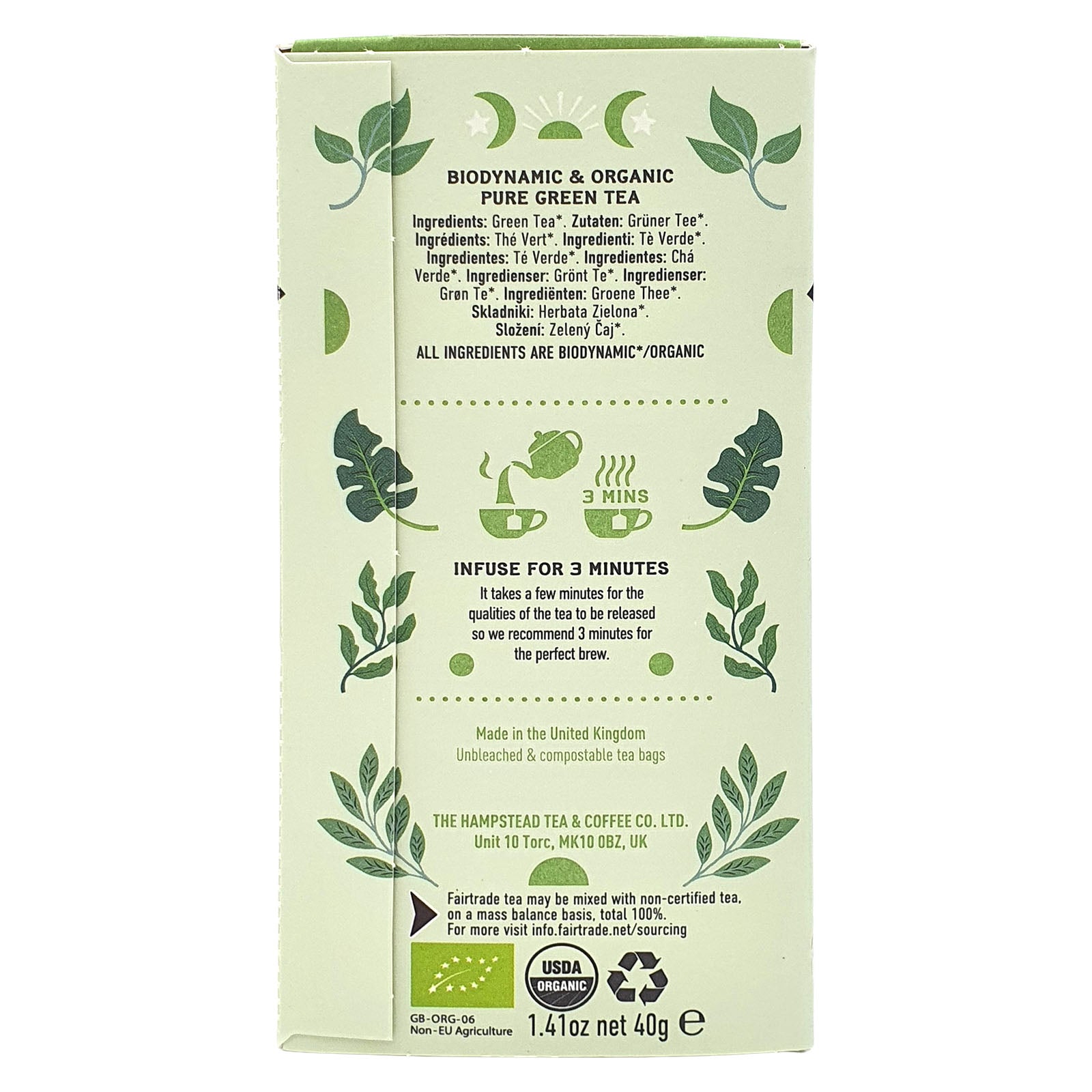 Hampstead Tea Organic Biodynamic and Fairtrade Pure Green Tea Bags – Atasco
