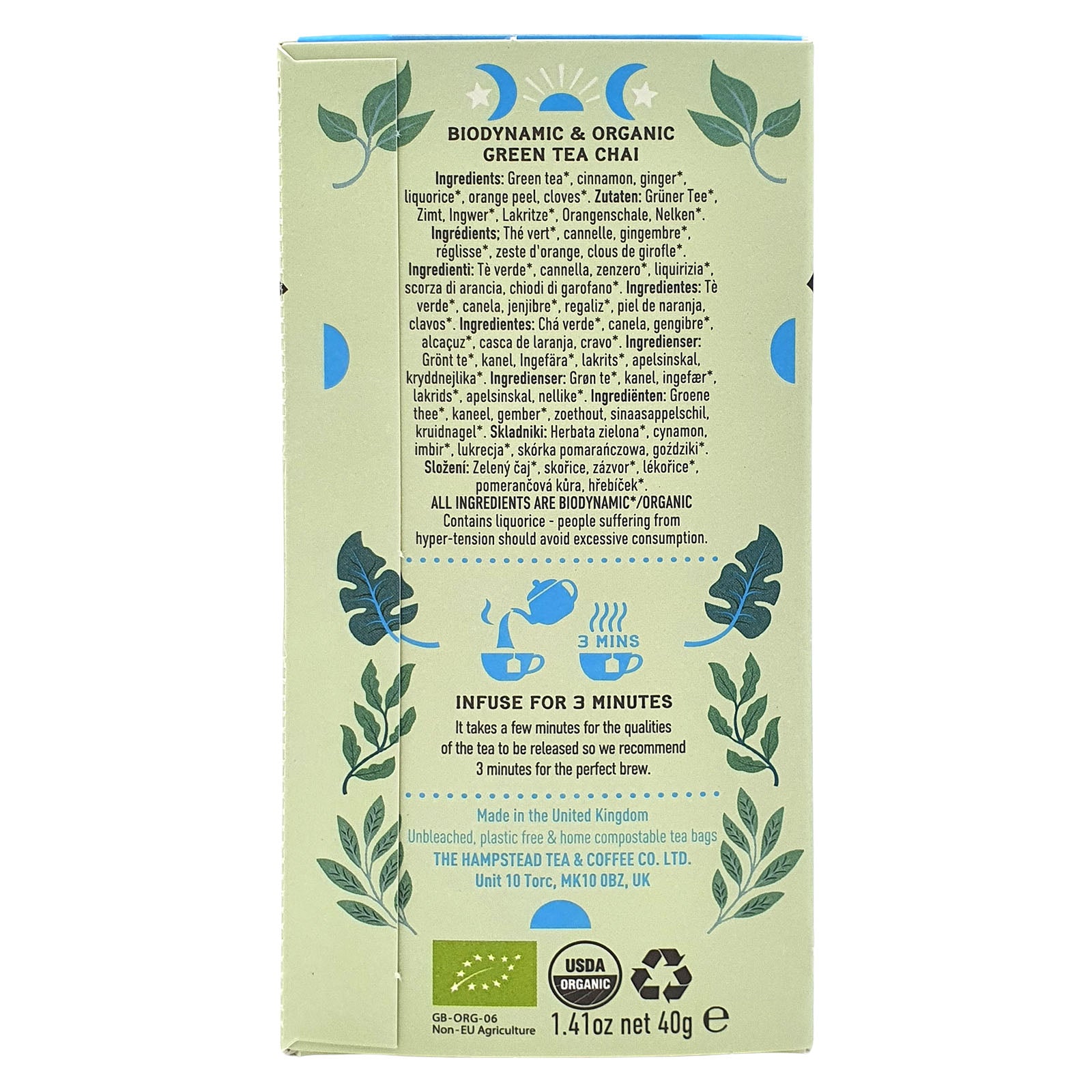 Hampstead Tea Organic Biodynamic Chai Green Tea Bags – Atasco