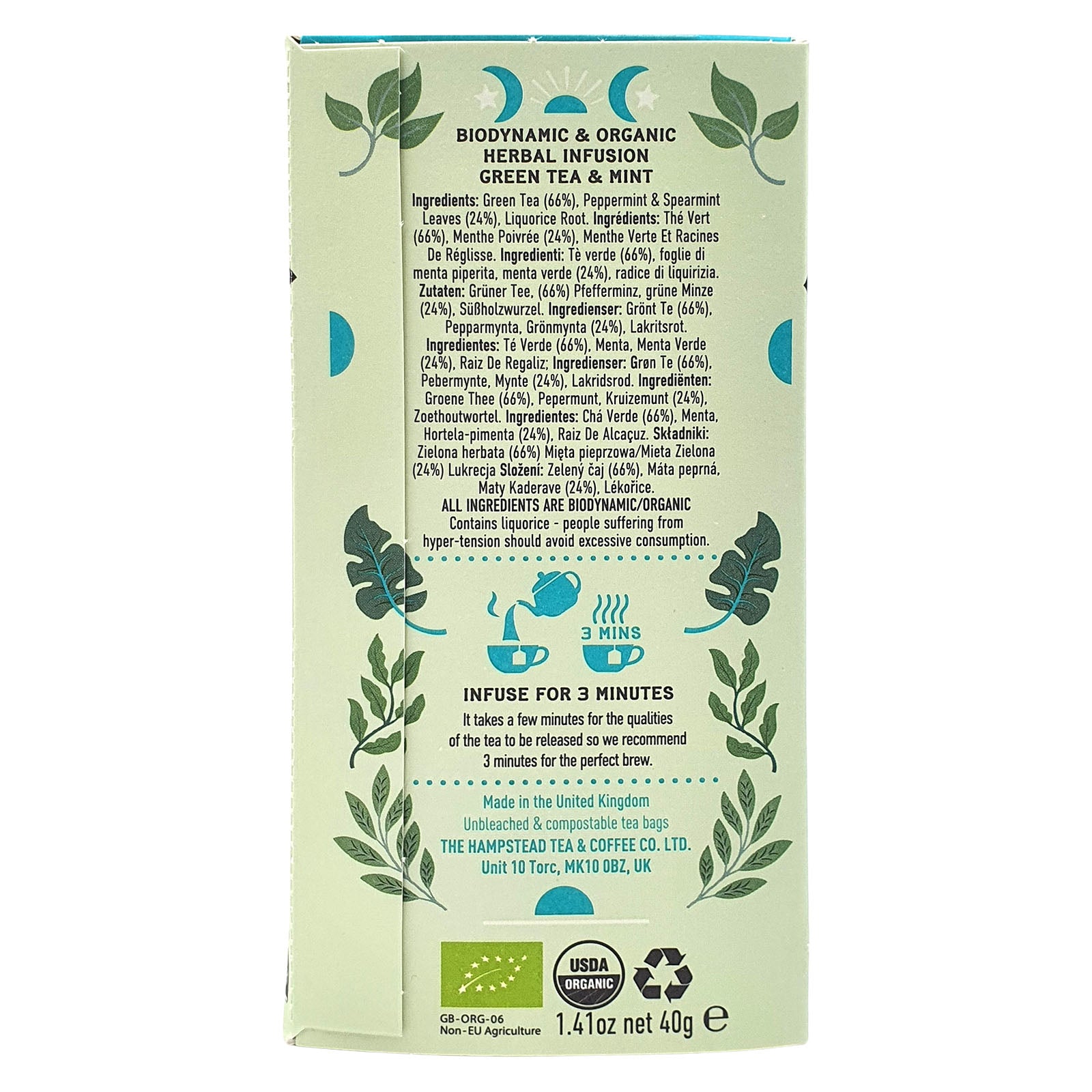 Hampstead Tea Organic Biodynamic Green Tea with Mint Tea Bags – Atasco